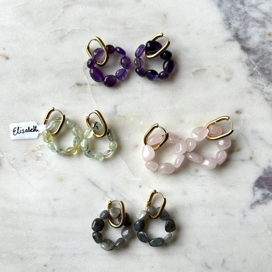 Elisabeth|2 in 1|Stone and crystal nuggets earrings