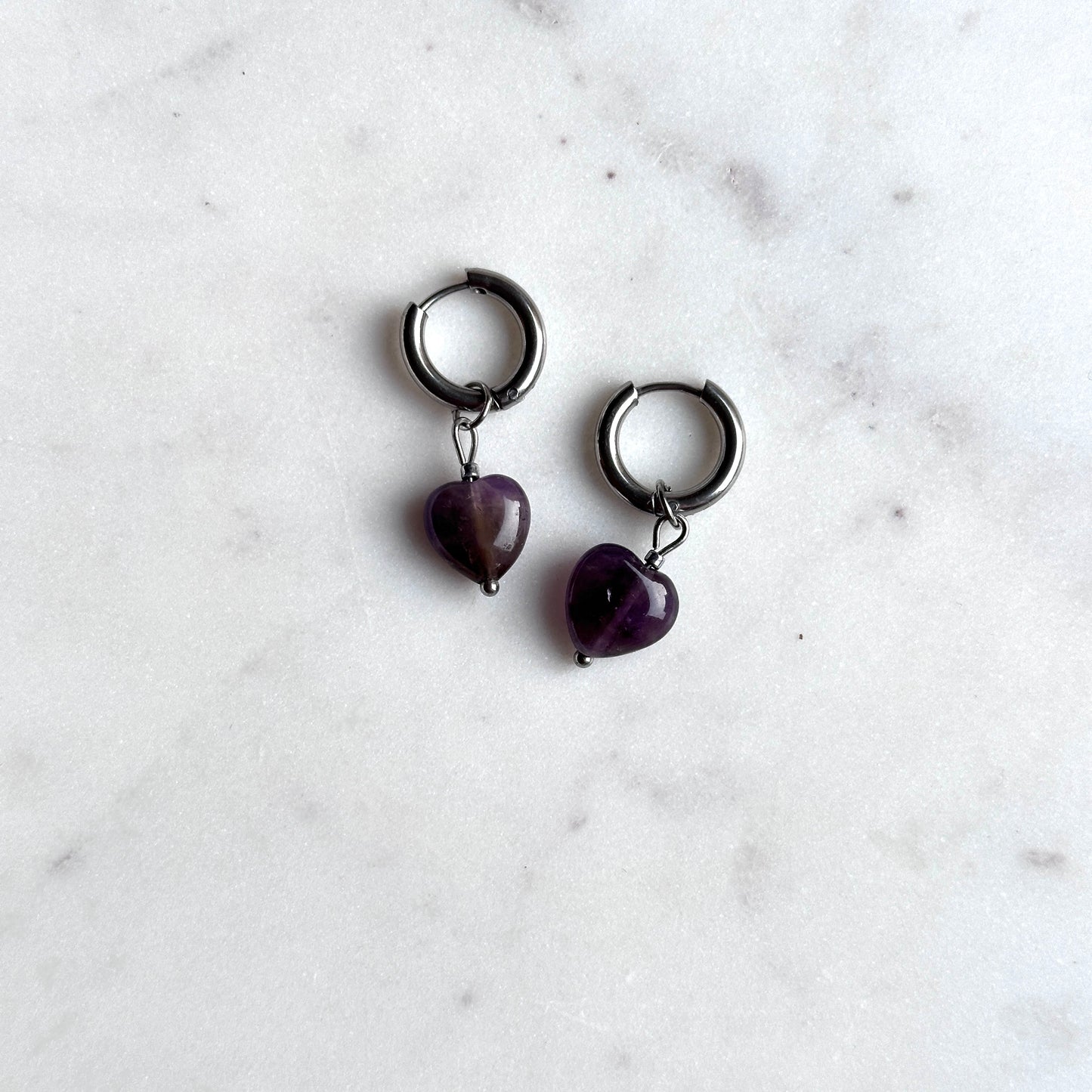 Ai (love) Mini | 2 in 1 | Amethyst stone hearts earrings