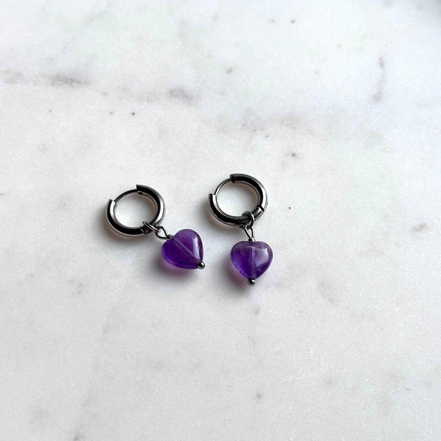 Ai (love) Mini | 2 in 1 | Amethyst stone hearts earrings