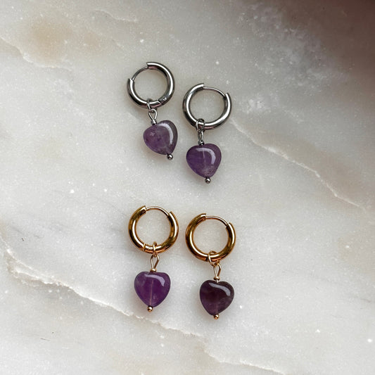 Ai (love) | Amethyst heart earrings