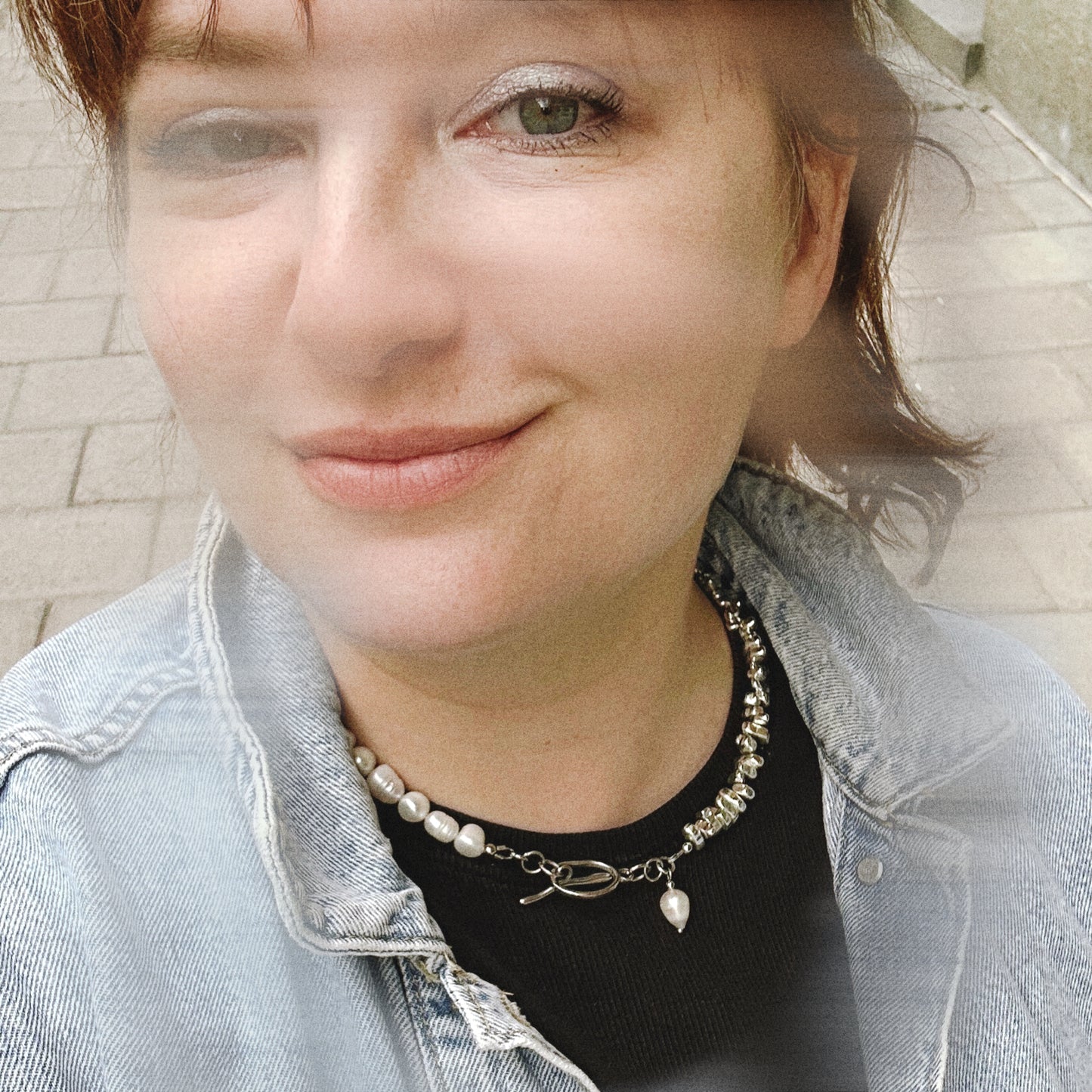 Isabell • half-pearl and half-hematite necklace
