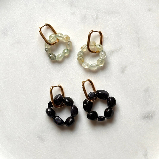 Ann｜2 in 1｜Stone and crystal nuggets earrings