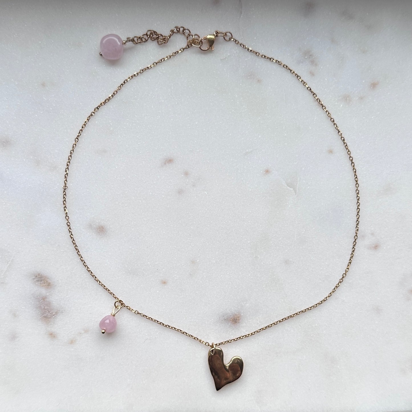 Melted heart｜Rose quartz and heart necklace