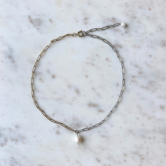 Erika｜Duotone chain pearl necklace