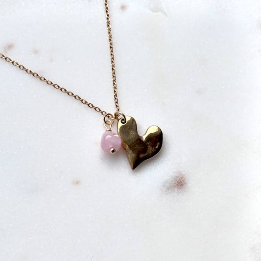 Melted heart｜Rose quartz and heart necklace