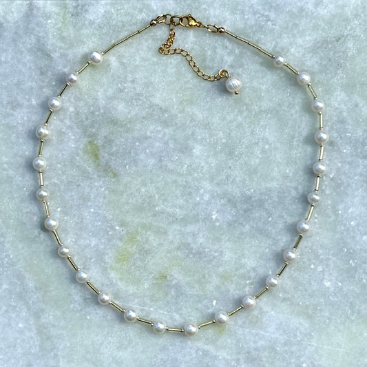 Noname｜Akoya pearls and glass beads necklace