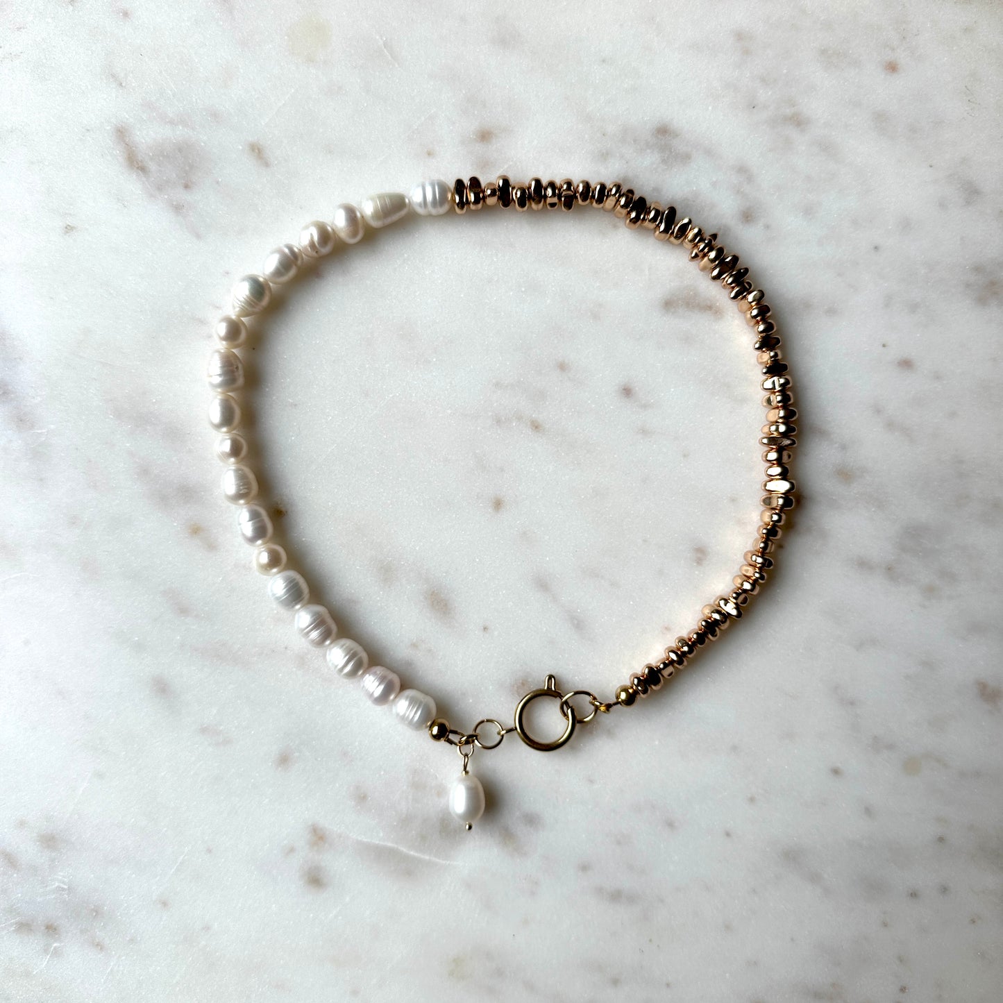 Isabell｜Upcycled pearls with hematites necklace