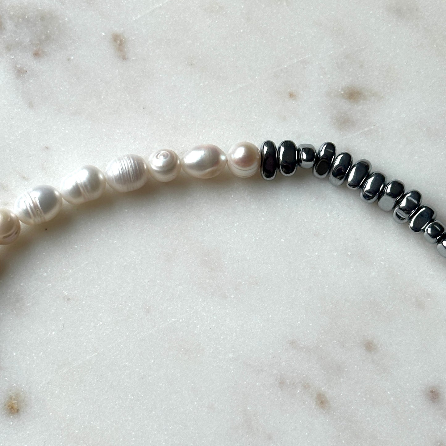 Isabell｜Upcycled pearls with hematites necklace