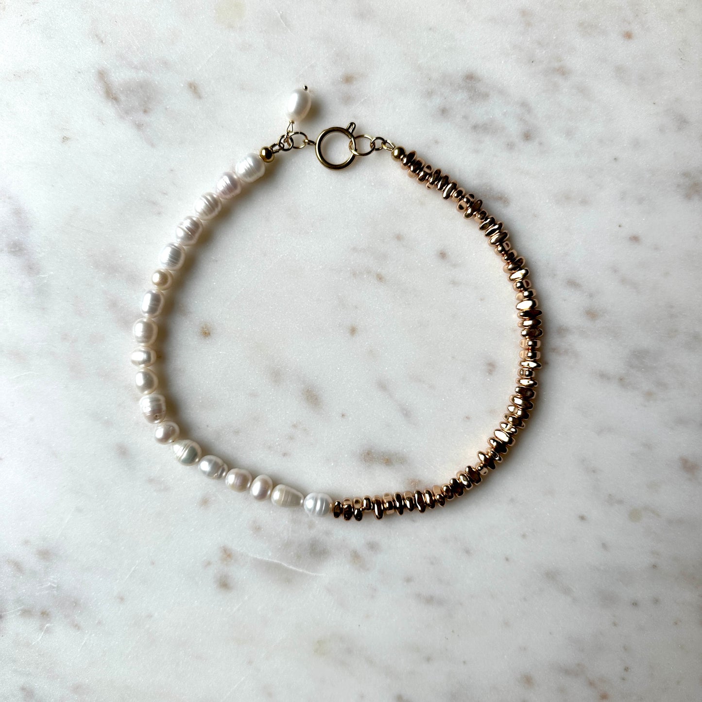 Isabell｜Upcycled pearls with hematites necklace